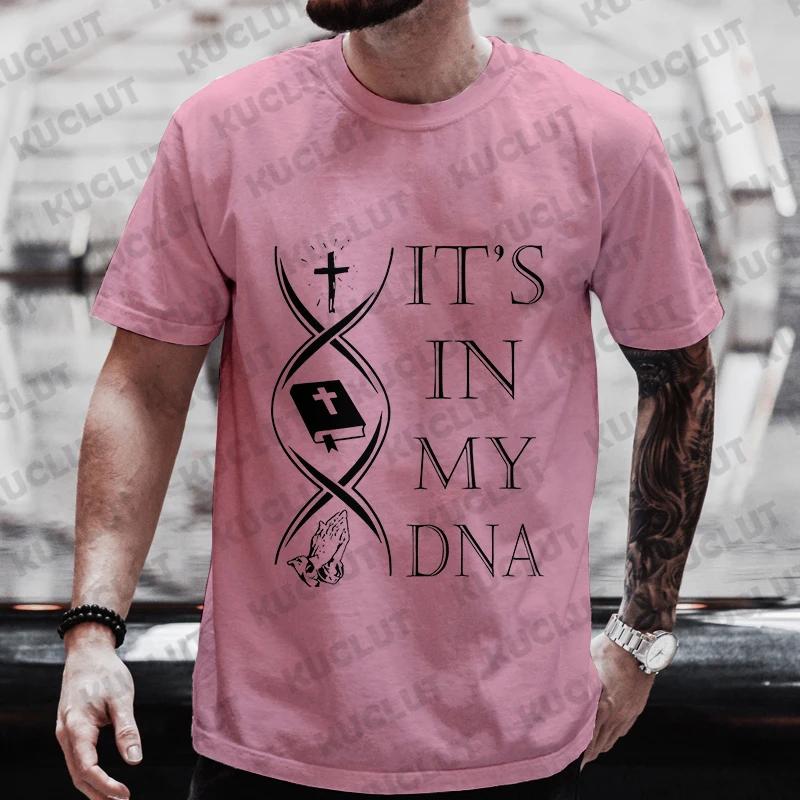 Tees for Men God Jesus Christ In My DNA Print T Shirt Male Casual Short Sleeve O Neck Streetwear Summer Graphic Tops As Gifts
