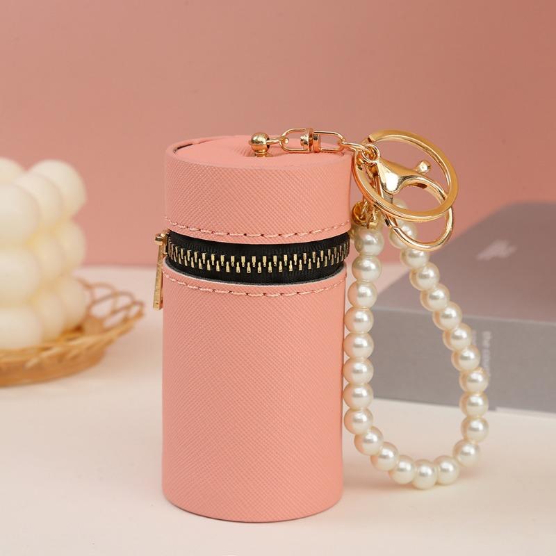 PU Macaron Color Portable Cylindrical Coin Purse Cute Mini Coin Pouch Car Keychain Earphone Bag Women Portable Lipstick Bag