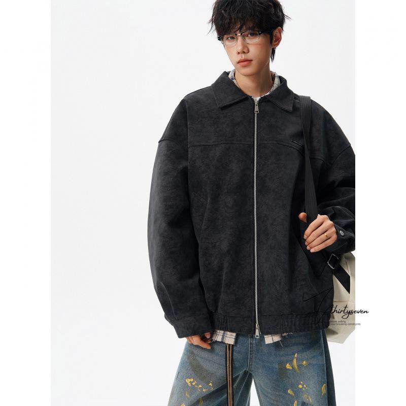 

Men s Retro Tie-Dye Lapel Leather Jacket - Trendy High Street Rapper Style for Autumn. 3XL чорний/сірий