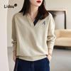 Autumn Fashion Letter Embroidery Color Blocking Sweatshirts Women New Classic Long Sleeve V-neck Casual All-match Lady Top 2022