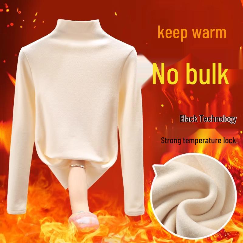 Women's Thermal Half-High Neck Brushed Long-Sleeve Base Layer Top for Autumn/Winter