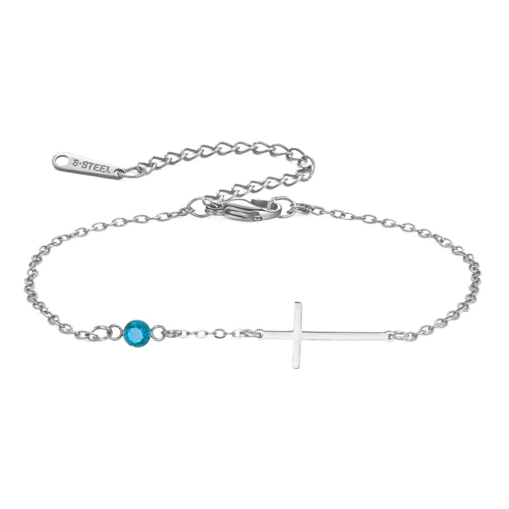 Trendy Jesus Cross Birthstone Charms Bracelet Stainless Steel 12 Birth Month Bracelets for Women Girls Jewelry Birthday Gifts