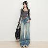 Spice Girl American micro-pull jeans women's autumn and winter new low-rise elastic and thin versatile horseshoe flared pants