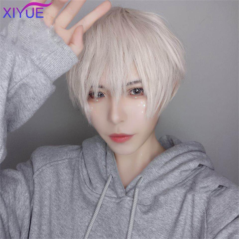 Krótka męska oddychająca peruka syntetyczna brązowa mężczyzna chłopiec krótka prosta cosplay mężczyzna impreza czarna odporna na ciepło peruka z włosów syntetycznych
