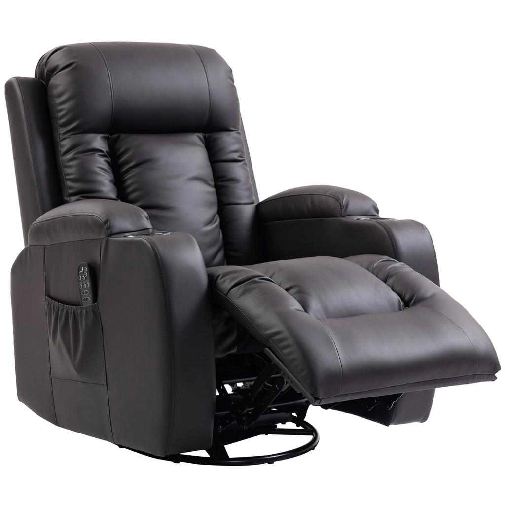 Reclining Massage Heating Chair, Relaxation Chair, Backrest, 360 Swivel, 82 x 99 x 103 cm, Brown