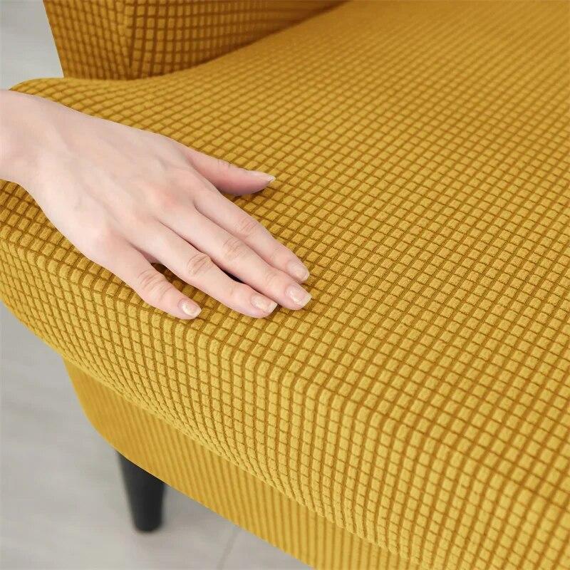 Solid Color Sloping King Back Chair Covers Elastic Polar Fleece Wing Chairs Cover with Seat Cushion Cover Furniture Protector
