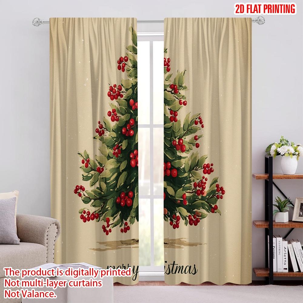 

2pcs,2D plane printing Contemporary Curtains Charming Vintage Christmas Tree Polyester Easy Install (without rod) Decorations 52.50 × 116.00 cm 2 pcs