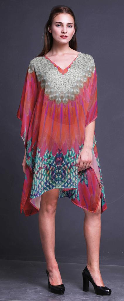 Phagun Short Caftan Midi Dress Beach Swimwear Cover Up Womens Kaftan-4X-5X