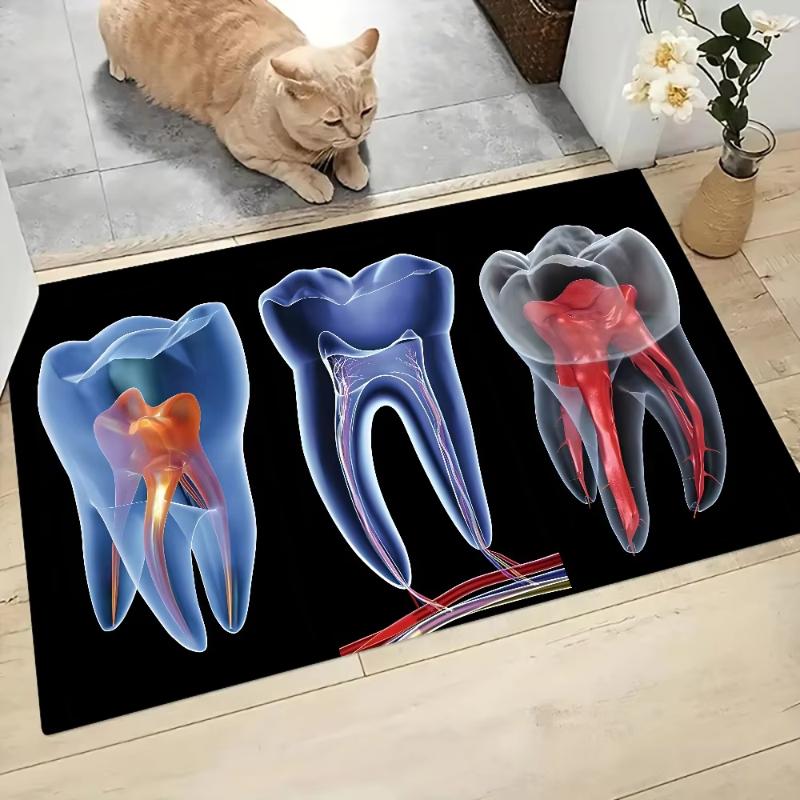 Dentist Tooth Doormat Non-slip Machine Washed Rug Graphic Printed Flannel Doormats for Kitchen Entrance Rugs Home Decor Carpet