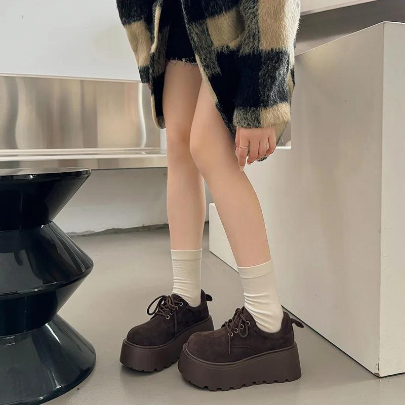 Höst 2024 Nya Brittisk Stil Snörskor Platå Höjande Loafers Dam