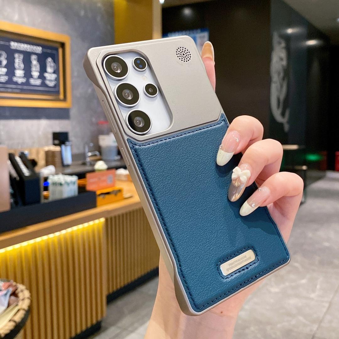 

для Magsafe Магнитный Кожаный Безрамочный Чехол для Samsung S25 Ultra S24 Plus S23 S22 Беспроводная Зарядка Улучшенное Теплоотведение Гальванизированный Бампер Galaxy S25 Ultra синий