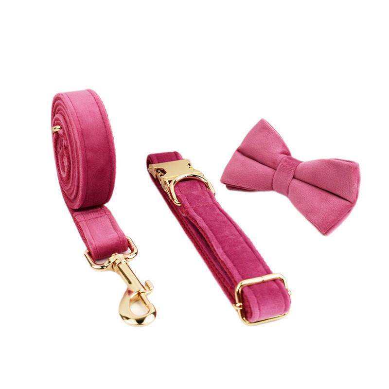 Rose Red Velvet Pet Collar & Leash Set with Bow Knot