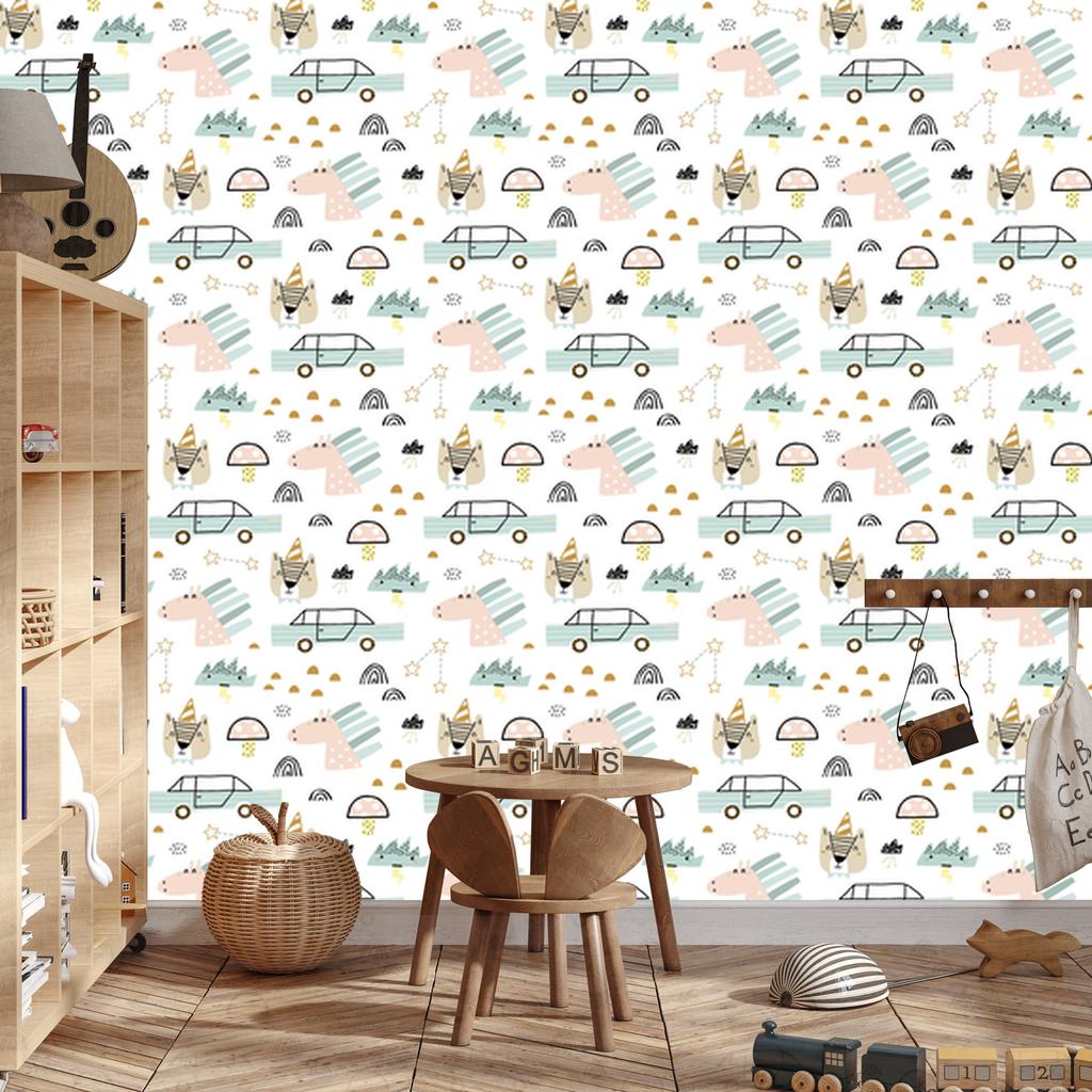 Cars, animals and stars wallpaper for living room and bedroom 50x1000