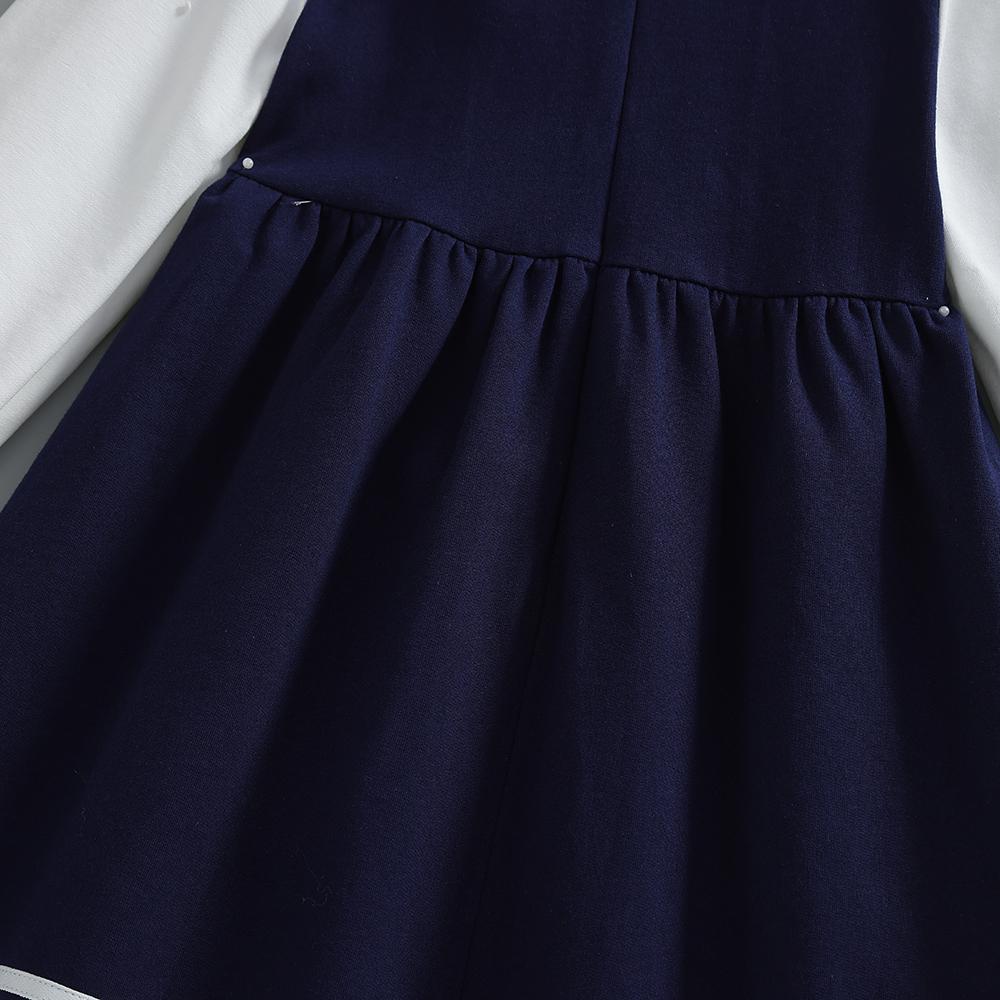 Toddler Girls' School Style Dress Navy Blue White Ruffle Collar Puff Long Sleeves 2-6 Years Kids Dress