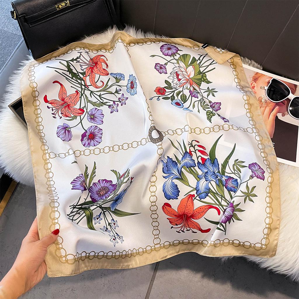 Paisley Floral Print Silk Square Scarfs For Women Decorate Neck Ties 70*70Cm Kerchief Lady Hijab Female Neckerchief Wraps Soft
