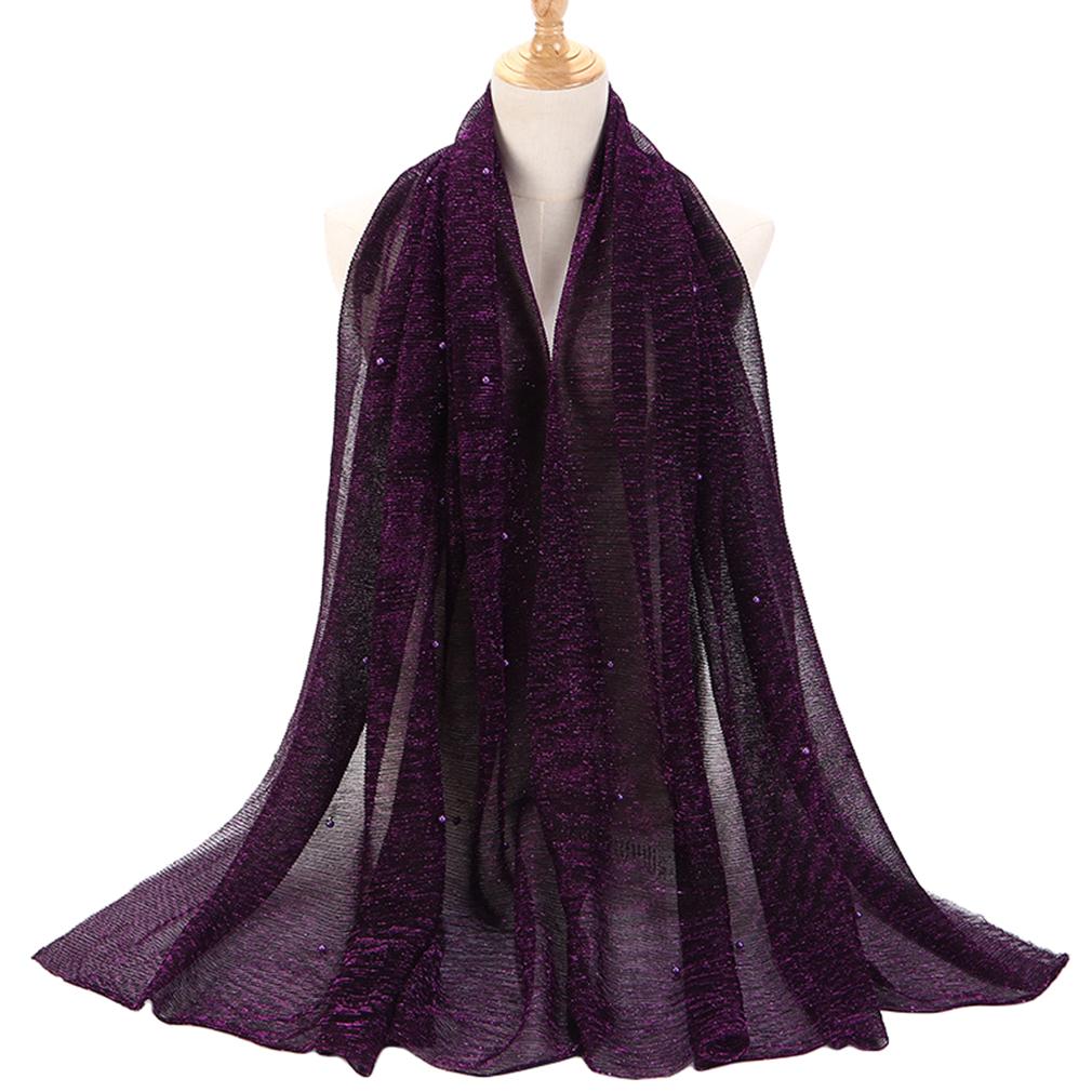 Women's Elegant Pleated Shawl Scarf, Lightweight Breathable Scarf with Beads, Versatile Sunscreen Shawl for Daily/Party