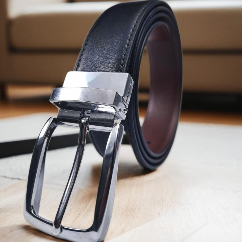 Men's Genuine Cowhide Rotating Buckle Belt, Double-Sided for Business Casual Wear