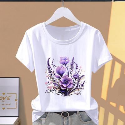 (Ασιατικό μέγεθος) Γραφικό T-shirt Ρούχο Λουλούδι Ακουαρέλα Τάση Χαριτωμένο 90s Casual Μόδα Εκτύπωση Γυναικείο Casual Γυναικείο Τοπ Κοντομάνικο T-shirt