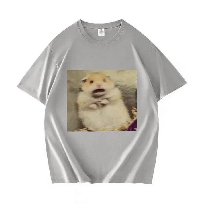 Funny Scared Hamster Meme Graphic T-Shirt Unisex Women O-Neck Fashion Short Sleeve T Shirt Retro Clothing Oversized Cotton T-shirts