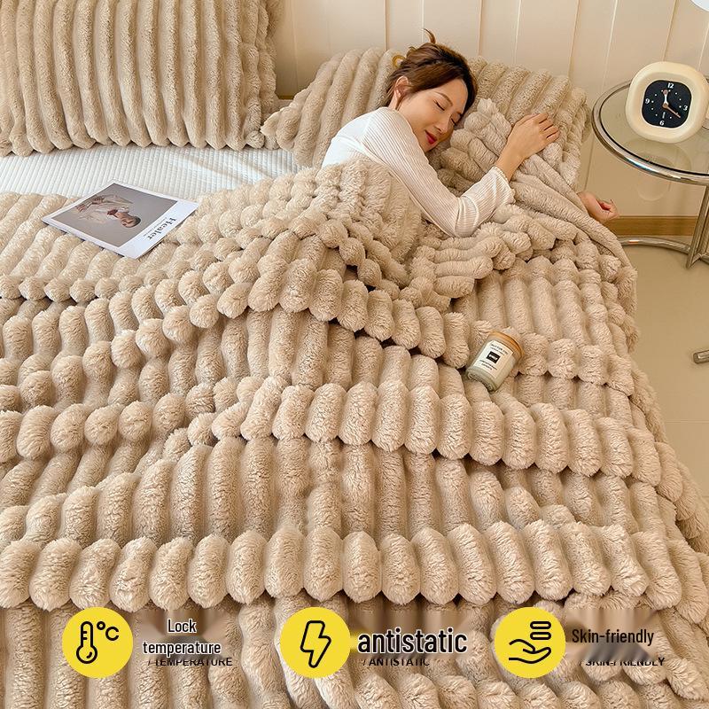 Rabbit Fur Plush Coral Fleece Flannel Nap Blanket - Gift for Office or AC Use