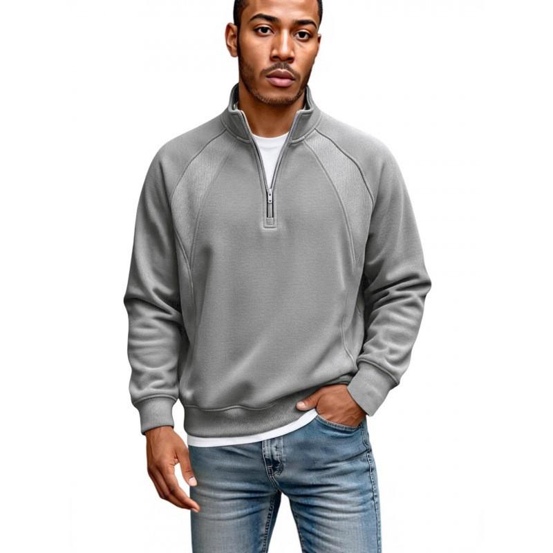 Mens Minimalist Half-Zip Hoodie Japanese Streetwear Style Casual Pullover Sweater Fall