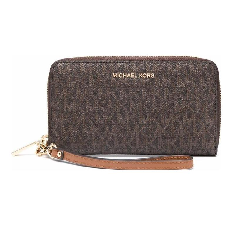 MICHAEL KORS Classic Logo Pattern Coated Canvas with Leather Trim Coin Purse Women s Brown коричневый