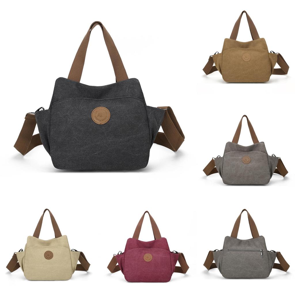 Vintage Canvas Shoulder Bag For Women With Zipper Pockets And Retro Style For Daily Use