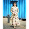 Ärmelloses Baumwoll-Kurti-Rock-Set mit Blumenmuster Indisches Damen Oberteil Tunika Kordelzug-Set
