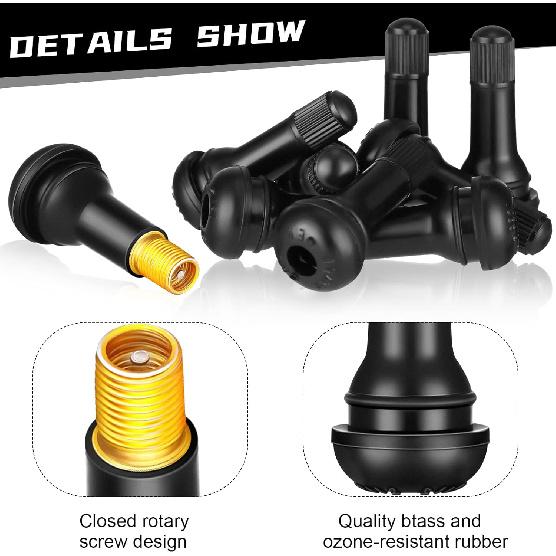1-100Pcs TR413 Snap-In Tire Valve Stems Automotive Parts Black Rubber Valves Replaceable Parts With Dust CapRubber Valves Valve Stems 1