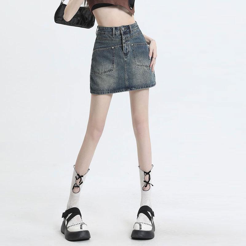 

Юбка-полусолнце с уникальным шармом, короткая юбка, повседневная юбка А-силуэта, повседневные карманы, дизайн, ретро-упаковка, юбка на бедрах, женская летняя модная джинсовая короткая юбка 2XL синий