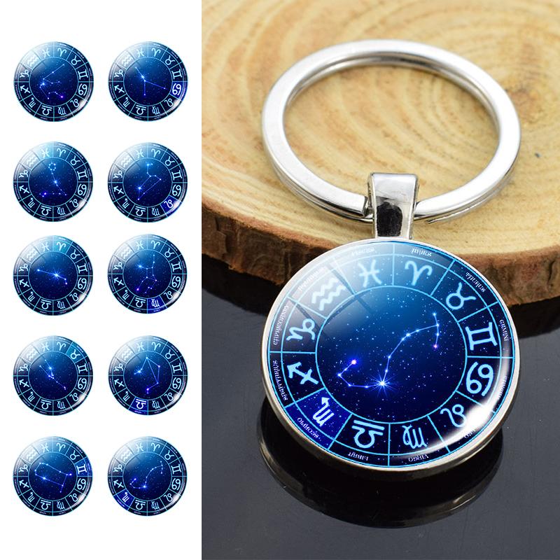 

12 Созвездие Брелок Стеклянный купол Металлический автомобильный брелок Знак Зодиак Кулон Зодиак Ювелирные изделия Модные аксессуары
