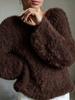 European and American women's clothing macaron round neck fluffy design sense solid color long-sleeved fluffy top