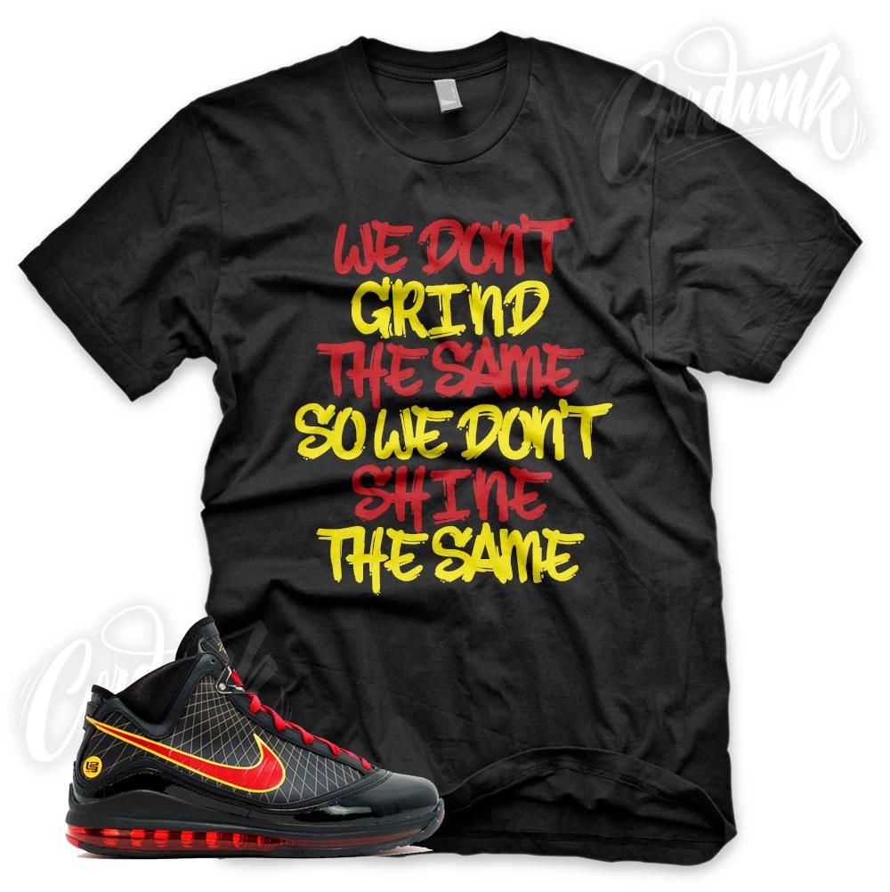 GRIND DIFFERENT Sneaker T Shirt for Lebron 7 Fairfax Black Red Yellow VII S