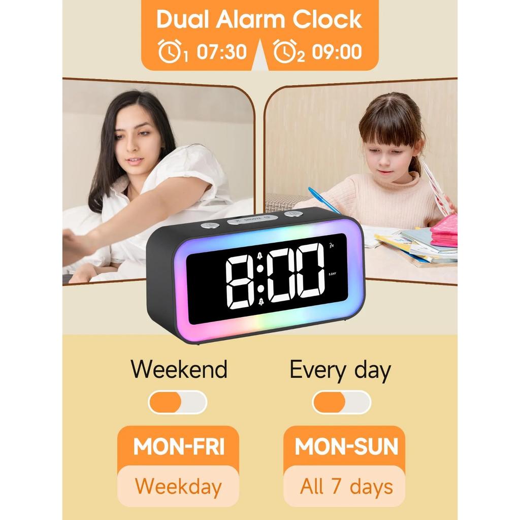 Intelligenter digitaler LED-Wecker: Elektrisches Nachtlicht mit Uhr, 3 einstellbare Helligkeiten, Sprachsteuerung, Schreibtischuhr mit Datum/Monat