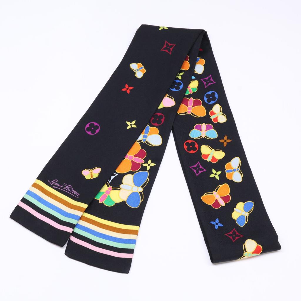 LOUIS VUITTON 400505 Butterfly Silk Bandeau scarf Black / multicolorUsed
