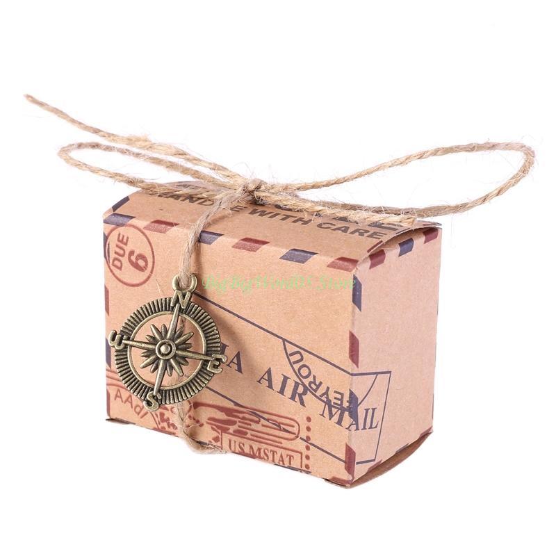 24TE Aircraft Stamp Design Wedding Vintage Candy Box Chocolate Packaging Kraft Gift Box Wedding Favors and Gifts Bag Party