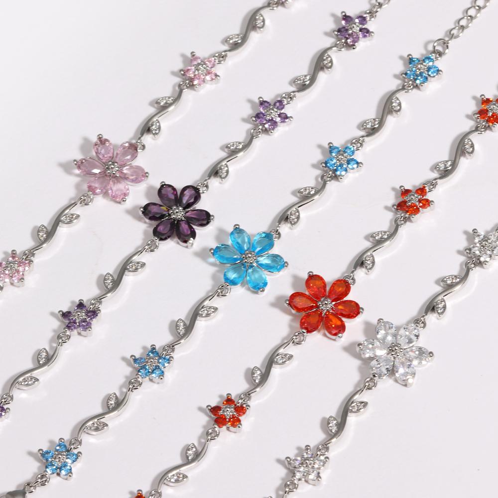 Luxury Colorful Zircon Flower Bracelets For Women Girls Korean Sweet Gold Crystal Adjustable Bracelet Jewelry Gift