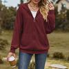 Women's Solid Color V-neck Zipper Loose Long Sweatshirt Jacket