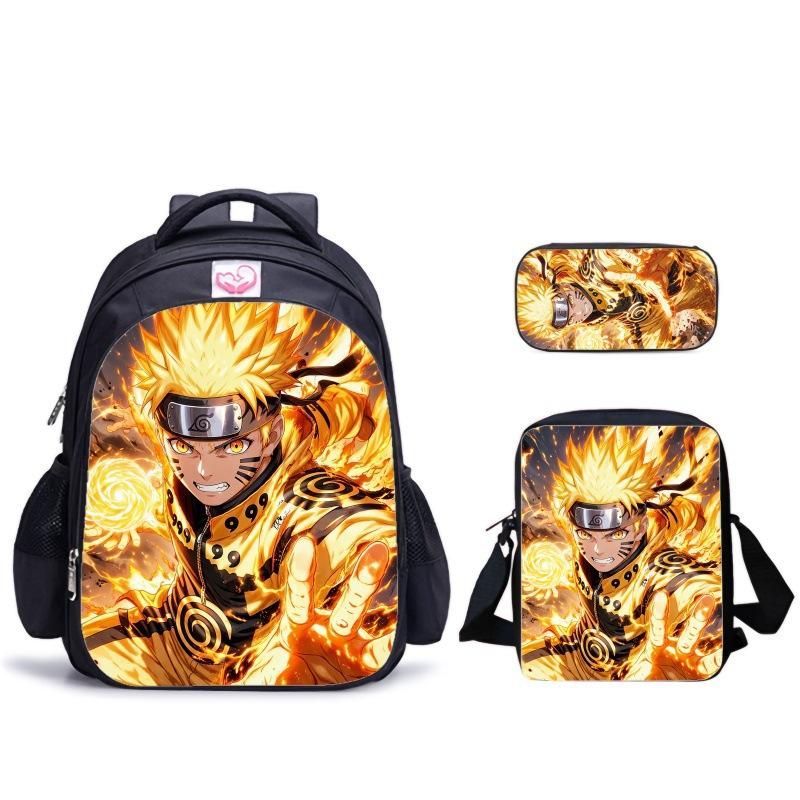 Playful Blink Naruto Three-Piece Set Spine Care Schoolbag Pencil Bag Satchel Bag Student School Full Set