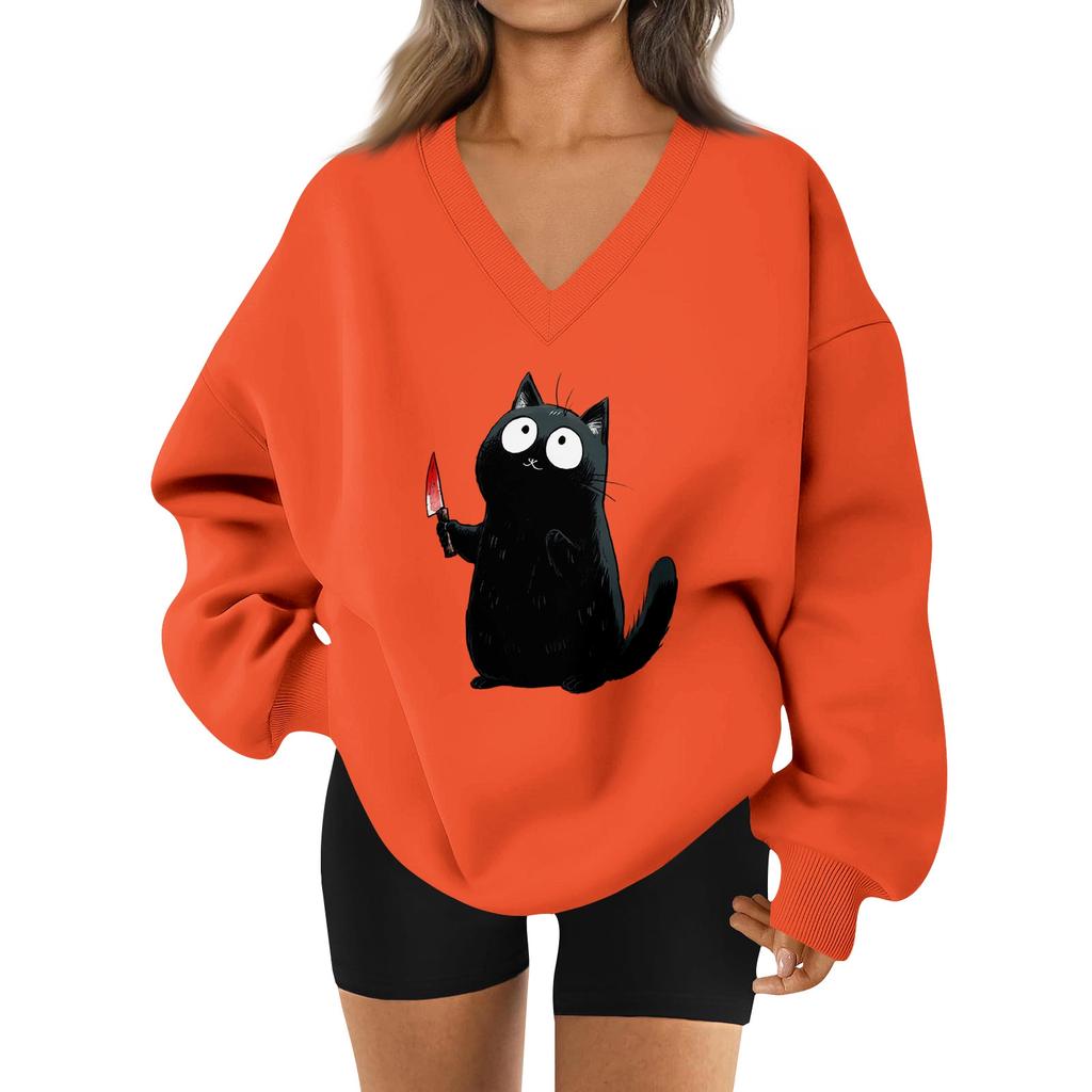 Women's V-neck Dropped Shoulder Halloween Print Sports Sweatshirt Top