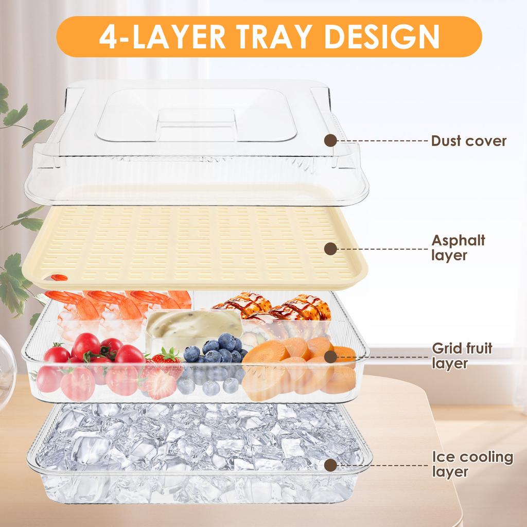 3Layers Plastic Clear Chilled Party Platter With Lid Lightweight Detachable Fruit Ice Serving Tray for Shrimp Cocktail Appetizer