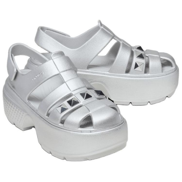 Crocs Stomp Comfortable Versatile Roman Sandals 5.9cm Women Sandals Silver 210409-040
