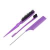 3 Pcs Professional Hair Styling Comb Set: Metal Pin Rat Tail Comb, Teasing Brush & Double-Ended Edge Eyebrow Brush for Salon & Home Hair Braiding, Sty