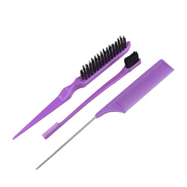 3 Pcs Professional Hair Styling Comb Set: Metal Pin Rat Tail Comb, Teasing Brush & Double-Ended Edge Eyebrow Brush for Salon & Home Hair Braiding, Sty