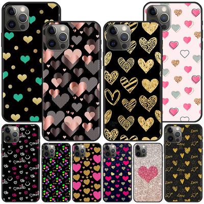 Roztomilé holčičí pouzdro se srdcem z růžového zlata pro Iphone 14 11 13 Pro Max 12 Mini Xr 7 8 Plus Se 2020 Xs 6 6s Coque Black měkký kryt na telefon