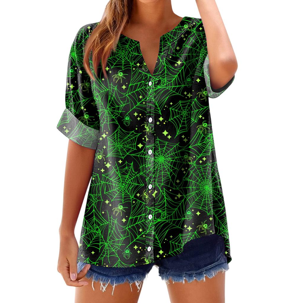Women's Fashionable, Casual, Comfortable, Loose-Fitting Halloween Print Top