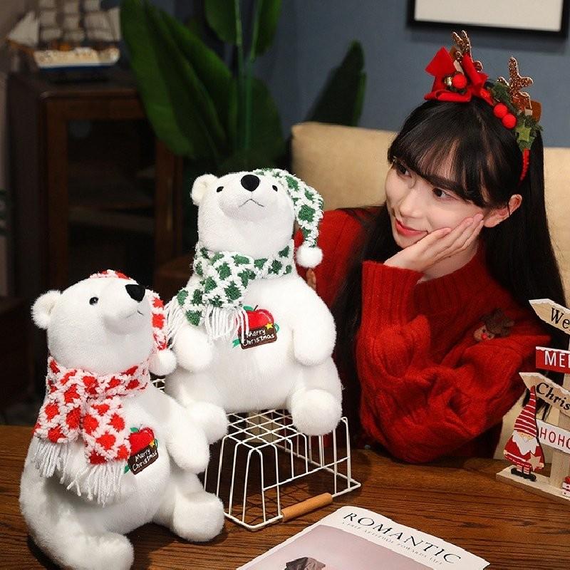 Adorable White Plush Polar Bear Toy With Cute Scarf Perfect For Kids Birthday Gifts And Decorations