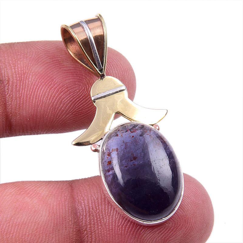 

Natural Iolite Gemstone 925 Solid Sterling Silver Two Tone Pendant 1.50 k2A15