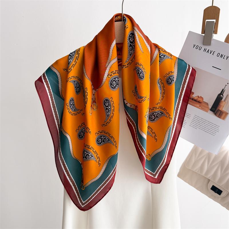 68Cm Password Printed Scarf Women'S Spring And Summer New Emulated Silk Scarf High-End Cashew Versatile Headscarf Scarfs Shawl
