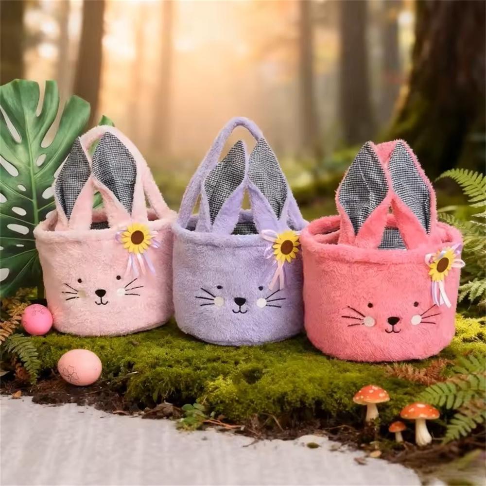 Easter Basket Cute Plush Candy Bag with Handle Soft Pasty Storage Bucket Easter Egg Decorations and Gift Basket